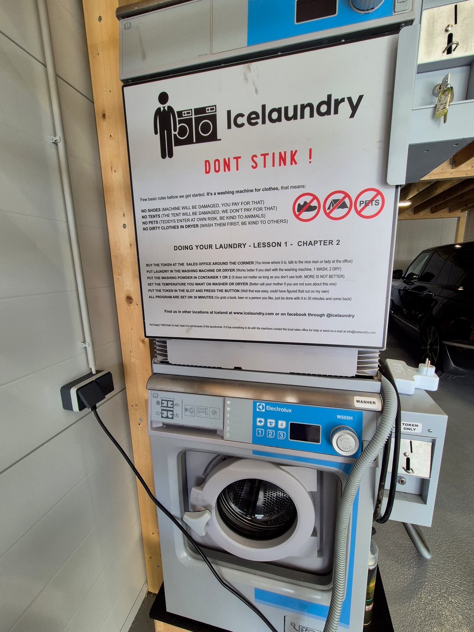 Electrolux þvottavél og þurrkari með token greiðslur